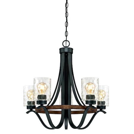 Westinghouse Chandelier 60W 5-Light Barnwell, Textured Iron Barnwood Clear Hammered Glass 6331900